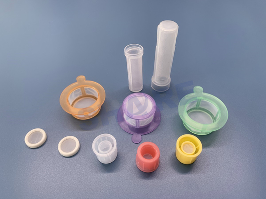 50 Micron Disc Filter In White ABS With Nylon Screen Air Vent For Medical Container